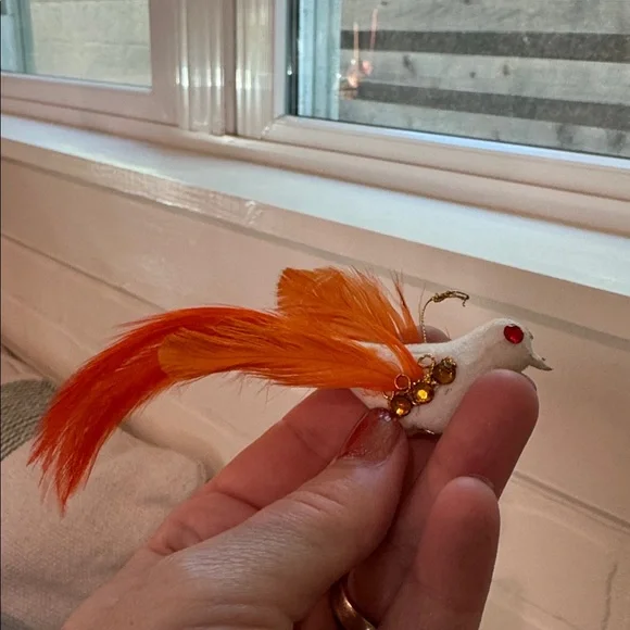 Vintage Orange and White Decorative Bird Ornaments - Picture 6 of 8